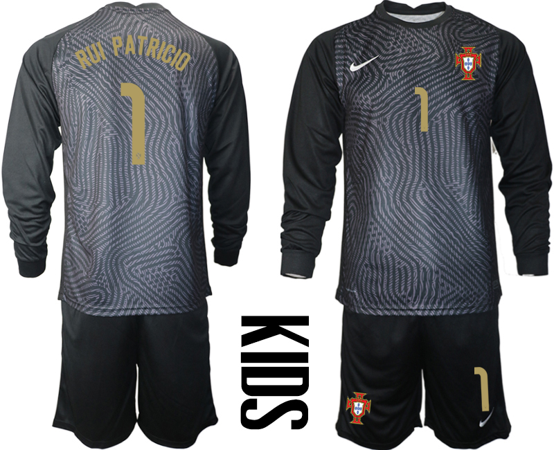 Youth 2021 European Cup Portugal black Long sleeve goalkeeper #1 Soccer Jersey1